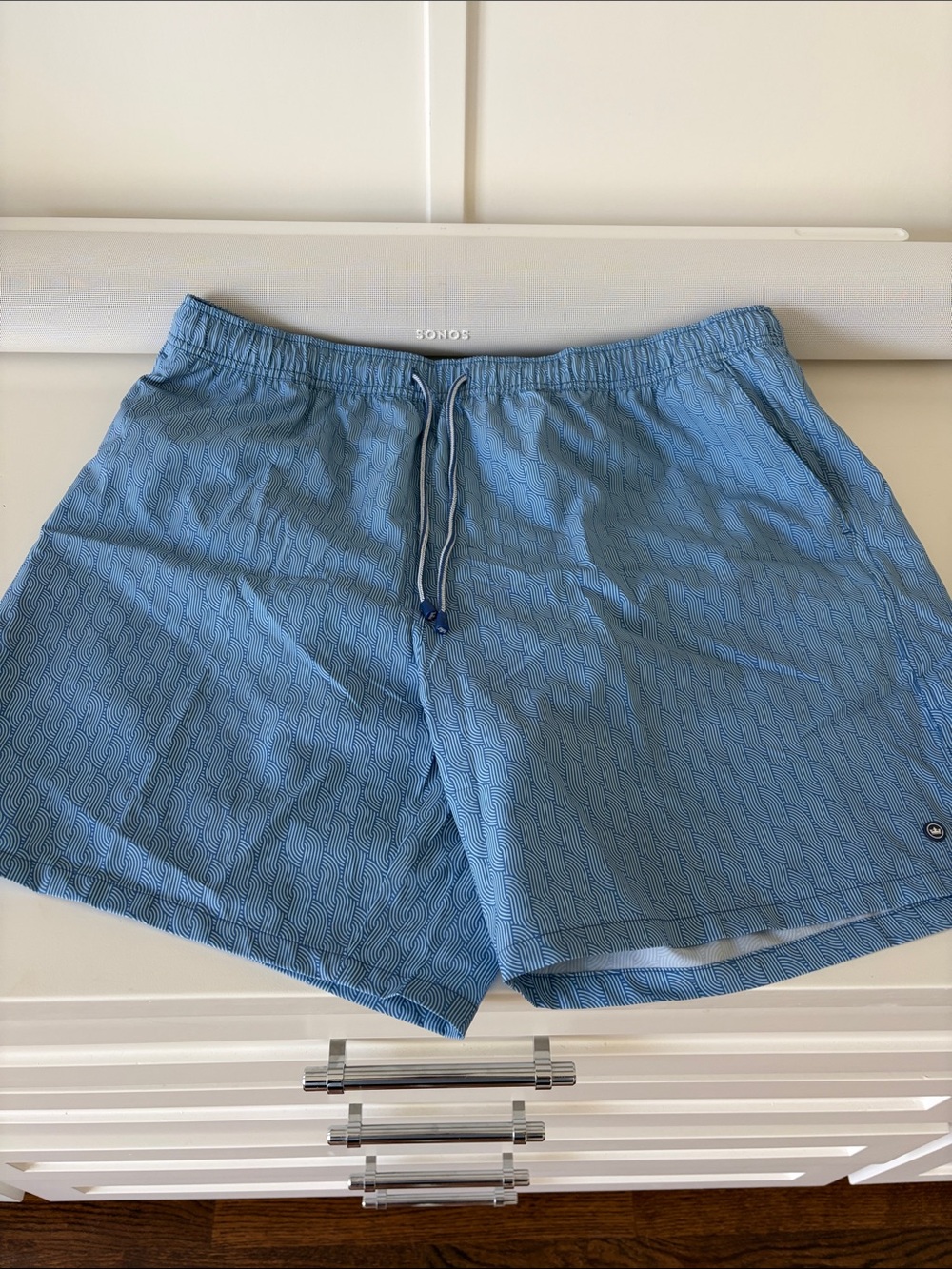 Peter Millar | XL | Sky Blue Men’s Swim Trunks with Subtle Diamond Print